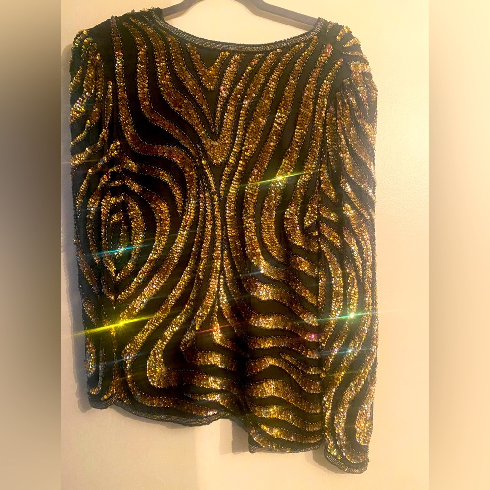 Oleg Cassini 80s Vintage Sequin top - semi sheer S AMAZING!!